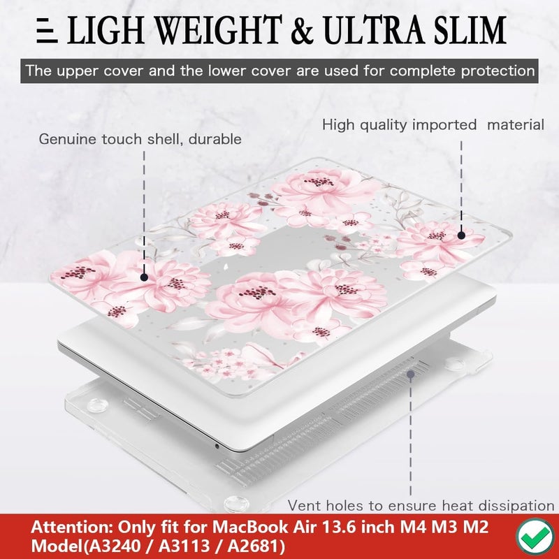 CISSOOK Compatible with MacBook Air 13.6 inch Case M4 M3 M2 Chip 2025 2024 2023 2022 Release, Plastic Hard Shell Case Keyboard Cover Screen Protector for Mac Air 13 A3240 A3113 A2681, Cute Pink Flower - Image 4